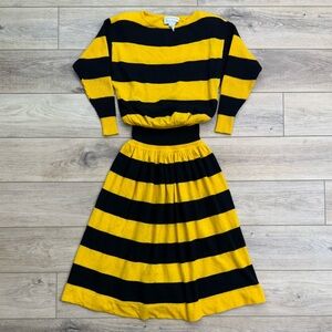 Vintage Nicole Miller Wool Bumblebee Stripe Midi Dress Sweater‎ Statement Twee